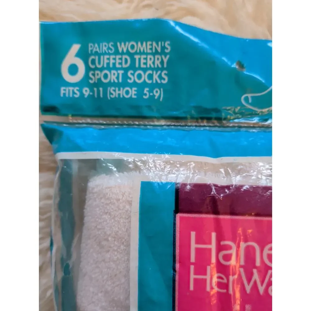 Vtg NOS Hanes Her Way Terry Crew Socks Size 9-11 6 Pack New Sealed USA Made Y2K
